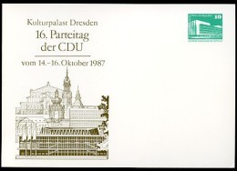 DDR PP18 D2/010 Privat-Postkarte CDU-PARTEITAG BAUWERKE Dresden 1987  NGK 3,00 € - Privé Postkaarten - Ongebruikt