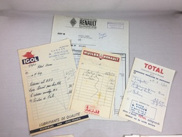 Lot De 4 X Authentique Et Ancienne Facture VintageGarage Huile Renault Igol Total Année 50/60 Old Invoice - Invoices