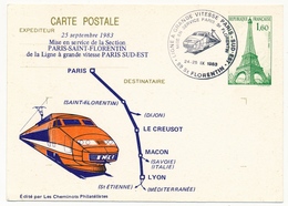 FRANCE - Entier Repiqué "Ligne à Grande Vitesse Paris Sud Est - 89 St Florentin" 24-25/9/1983 - Trains
