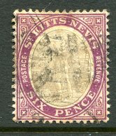 St Kitts & Nevis - 1903 Christopher Columbus - Wmk. Crown CA - 6d Grey-black & Bright Purple Used (SG 6) - St.Christopher-Nevis & Anguilla (...-1980)