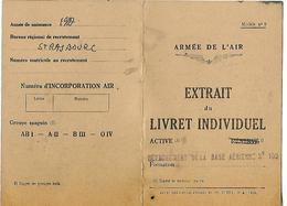 Carte Extrait Livret Individuel ARMEE DE L'AIR 1948 / ROHRBACH François Base Aérienne 102 De Dijon-Longvic - Transporte