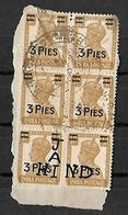 India KGVI 1946 Overprint JAHIND And Surcharged 3p On 1a.3p WITH JHIND Very Rare Block Of 6 Stamps Used - Jhind