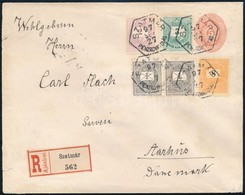 1897 Ajánlott 5kr Díjjegyes Boríték 2 X 1kr + 2kr + 3kr + 8kr Díjkiegészítéssel "SZATMÁR" - "AARHUS" (Dánia) Kiállítási  - Autres & Non Classés