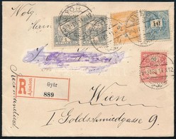 1900 Febr. 14. Ajánlott Levél Vegyes Bérmentesítéssel "GYŐR" - Bécs, Minden Bélyeg "Gy. Sz." Céglyukasztással, (tarifahe - Autres & Non Classés