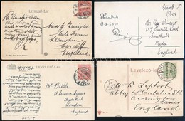 1907-1911 4 Db Képeslap Turul 5f Illetve 10f Bérmentesítéssel Angliába Küldve, Az Egyiken ACCRINGTON érkezési Bélyegzés - Autres & Non Classés