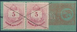 1874 Színesszámú 5kr I. Tip. Pár 5kr Díjjegyes Utalványdarabon, Toll átvonással érvénytelenítve - Autres & Non Classés