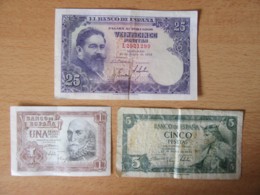 Espagne / Espana - 3 Billets 1, 5 Et 25 Pesetas 1953 / 1954 - TB / TTB - [ 9] Sammlungen