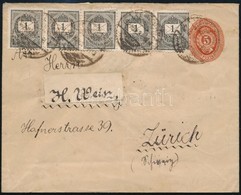 1892 5kr Díjjegyes Boríték 1kr ötöscsík Kiegészítéssel / 5kr PS-cover With 1kr Stripe Of 5 "TEMESVÁR" - Zürich - Sonstige & Ohne Zuordnung