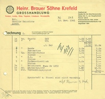 KREFELD Niederrhein 1941 Rechnung " Heinr.Brauer Söhne - Farben Lacke Glas Tapeten Linoleum Großhandel " - Perfumería & Droguería