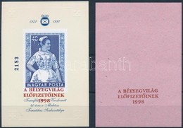 ** 1998 Népviselet Ajándék Emlékív "A Bélyegvilág Előfizetőinek" Felülnyomattal + Próbanyomat - Autres & Non Classés