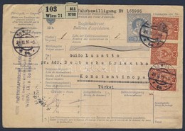 1916 Csomagszállító Törökországba, Hátoldalán Török Portóval / Parcel Card To Turkey With Turkish Postage Due Stamp - Autres & Non Classés