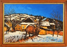 Arató István (1922-2010):Téli Napsütés Pomázon. Olaj, Farost, Jelzett, Keretben, 40×60 Cm - Otros & Sin Clasificación