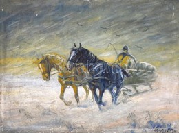 Kolosváry Jelzéssel: Lovasfogat Hóban, Olaj, Vászon, Sérült, Sérült Blondel Keretben, 60x80 Cm - Autres & Non Classés