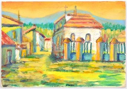 Szecsödy Jelzéssel: Falusi Templom. Tempera, Karton 15x21 Cm - Autres & Non Classés