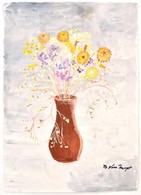 Th Kis Margit Jelzéssel: Virágcsendélet. Akvarell, Ceruza, Papír. 42x29,5 Cm - Autres & Non Classés