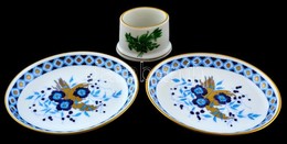 Herendi Porcelán Kis Tálkák, 2 Db, Hátoldalon MALÉV Felirattal + Kis Fogpiszkálótartó, Kézzel Festett, Jelzett, Kis Kopá - Sonstige & Ohne Zuordnung