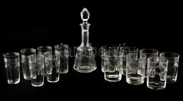 12 Darabos Metszett üveg Vizes Pohár Készlet Hozzá üveggel. Hibátlanok - Glas & Kristall