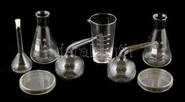 Laboratóriumi üvegedények, összesen: 8 Db, M: 17 Cm és 14 Cm Közötti Méretben, D: 10 Cmx2. - Glas & Kristall