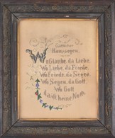 Cca 1900 Házi áldás Német Nyelven (Göttlicher Haussegen, Kézzel Hímzett Kép, üvegezett Antik, Enyhén Sérült Fa Keretben, - Sonstige & Ohne Zuordnung