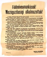 1918 Az Őszirózsás Forradalom Földművelésügyi Miniszterének Hirdetménye A Parasztsághoz, Melyben A Munka Felvételére Hív - Non Classés