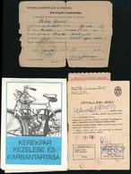 Cca. 1947-88, össz. 4 Db Kerékpár Számla, Bejelentés, Jótállási Jegy Valamint Kezelési és Karbantartási útmutató - Non Classés