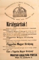 1920 A Magyar Királyság Pártja Választási Plakátja Az 1921-es Képviselőválasztásra. 50x72 Cm Hajtva - Non Classés