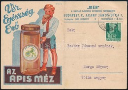 1943 Apis Méz Reklámlap, Becher Jánosnénak, Murga, Tolna Megyébe Küldve, Hajtásnyommal - Advertising