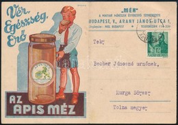 1943 Apis Méz Reklámlap, Becher Jánosnénak, Murga, Tolna Megyébe Küldve, Hajtásnyommal - Publicités