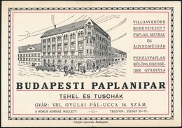 Budapesti Paplanipar Tehel és Tuschák Budapest VIII. Gyula Pál Utca Reklámkártya, Hajtott - Advertising