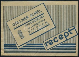 1935 Bicske, Göllner Aurél Gyógyszertára Az "Őrangyal"-hoz Gyógyszertári Recept Boríték, Benne Recepttel (Felcsút, Dr. C - Advertising