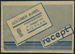 1935 Bicske, Göllner Aurél Gyógyszertára Az "Őrangyal"-hoz Gyógyszertári Recept Boríték, Benne Recepttel (Felcsút, Dr. C - Werbung