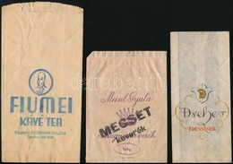 Cca 1930-40 3db Papírtasak. 1 Db "Dreher édességek" Felirattal és Logóval, 1 Db"Fiumei Kávé Tea, Központ: Gresham Palota - Advertising