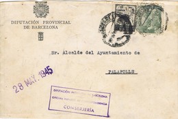 36201. Carta BARCELONA  1945. Sello Recargo Exposicion. DIPUTACION PROVINCIAL - Barcelona