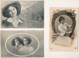 6 Db RÉGI üdvözlő Lap Hölgyekkel / 6 Pre-1945 Greeting Postcards With Ladies - Non Classés