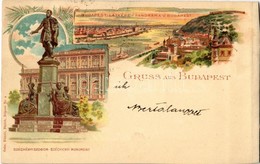 T4 1898 Budapest, Széchenyi Szobor, Látkép A Citadellával. Gebr. Künzli Nr. 4. Art Nouveau, Floral, Litho (vágott / Cut) - Non Classés