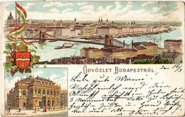 T4 1908 Budapest, Lánchíd, Kir. Operaház. Magyar Címer és Zászló. Art Nouveau, Litho (vágott / Cut) - Non Classés