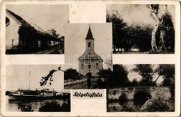 T2/T3 1942 Szigetújfalu, Fő Utca, Templom, Híd, Gőzhajó. Photo (gyűrődés / Crease) - Non Classés