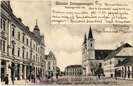 T2/T3 1907 Zalaegerszeg, Vármegyeház Tér, Templom, Könyvnyomda, Gyarmati Vilmos üzlete (EK) - Non Classés