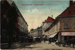 T2/T3 1918 Nagyszeben, Hermannstadt, Sibiu; Disznódi Utca, Villamos, Római Császár Szálló / Heltauergasse / Street, Hote - Non Classés