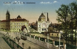 T2 1915 Temesvár, Timisoara; Liget út és Izraelita Templom, Zsinagóga, Villamos / Street View, Synagogue, Tram - Non Classés