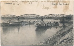 * T3 1918 Komárom, Komárno; Részlet A Nagy Dunáról, Uszályok, Híd. Spitzer Sándor Kiadása / Danube River Bridge, Barges  - Non Classés