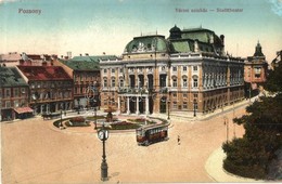 T3 Pozsony, Pressburg, Bratislava; Városi Színház, Villamos, Grünhut Testvérek üzlete / Theater, Tram, Shops (r) - Unclassified