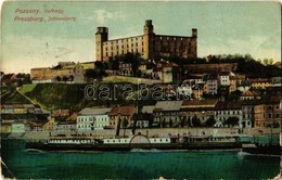 T3 1910 Pozsony, Pressburg, Bratislava; Várhegy, Gőzhajó / Schlossberg / Castle, Steamship (ázott / Wet Damage) - Non Classés