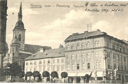 T2/T3 1912 Pozsony, Pressburg, Bratislava; Hal Tér, Zsinagóga, Korzó Kávéház / Fischplatz / Square, Synagogue, Cafe - Unclassified