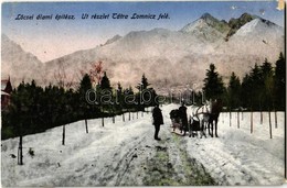 * T4 Tátralomnic, Tatranská Lomnica (Magas Tátra, Vysoké Tatry); út Részlet, Lovasszán. / Road In Winter, Horse Sleigh ( - Non Classés