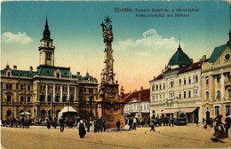 ** T2 1917 Újvidék, Novi Sad; Ferenc József Tér, Városháza, Szentháromság Szobor, Piac, Villamos, Mayer Nagyszálloda. Va - Ohne Zuordnung