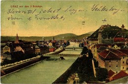 T2/T3 1910 Graz, Mit Den 3 Brücken / Bridges, Hotel Florian. Verlag F. Knollmüller (EK) - Unclassified