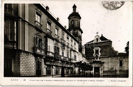 T2 1935 Cádiz, Plaza Galan Y Garcia Hernandez, Iglesia S. Francisco Y Hotel Francia / Square, Church, Hotel - Non Classés