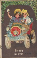 T3/T4 New Year, Children Couple, Automobile, Clovers, Emb. Litho (EB) - Ohne Zuordnung