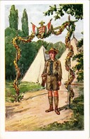 ** T1 Őrségen Cserkésztáborban Magyar Címerrel. Rigler József Ede 8002. / Hungarian Scout Art Postcard - Ohne Zuordnung